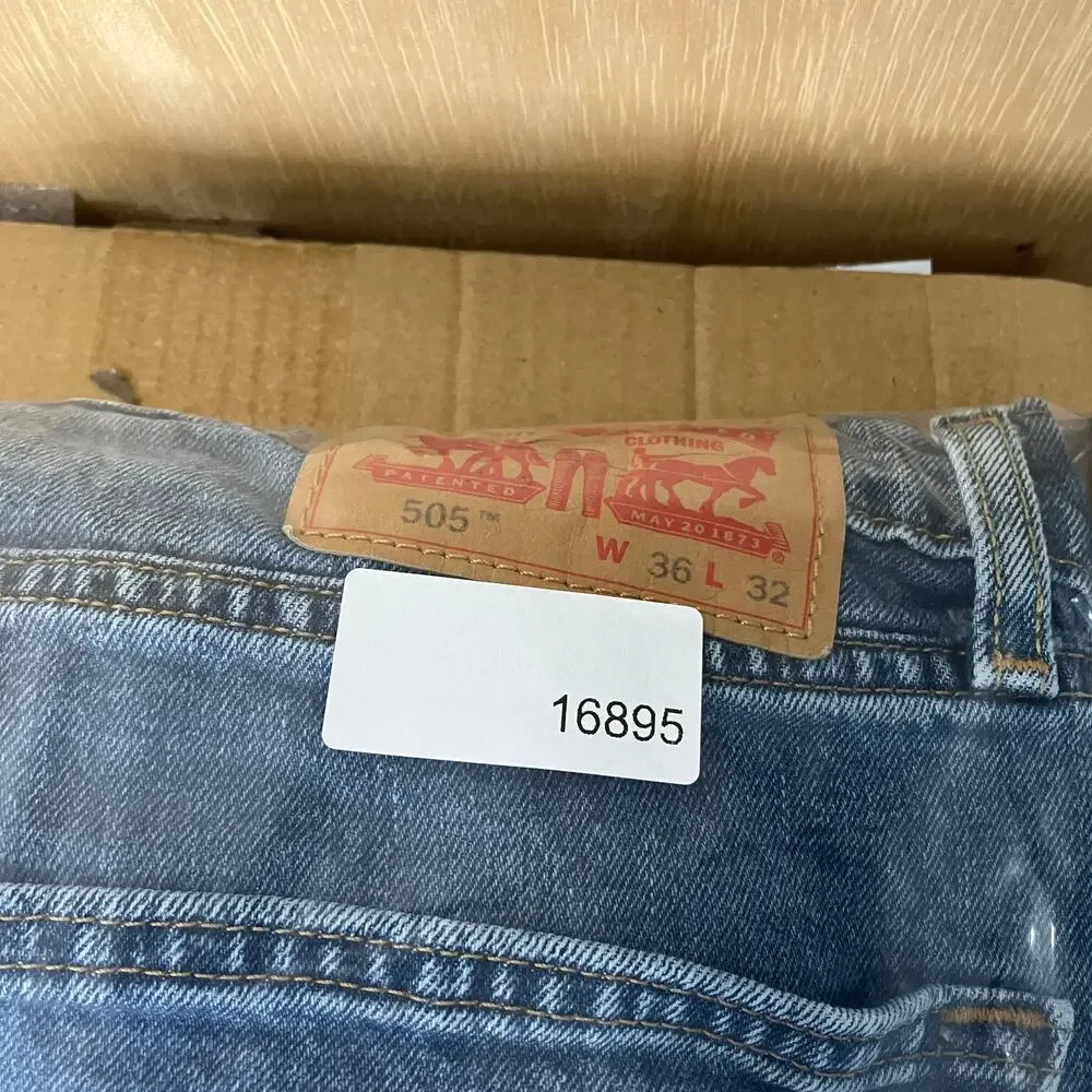 Levi's 505 Jeans Mens 36x32 Blue‎ Straight Fit Stretch Distressed Workwear Worn